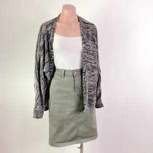 Eileen Fisher Open Front Marled Cardigan Sweater Organic Linen Gray Black Large